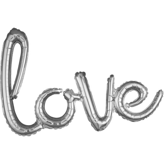Love Script Phrase Silver Shape Foil Balloon