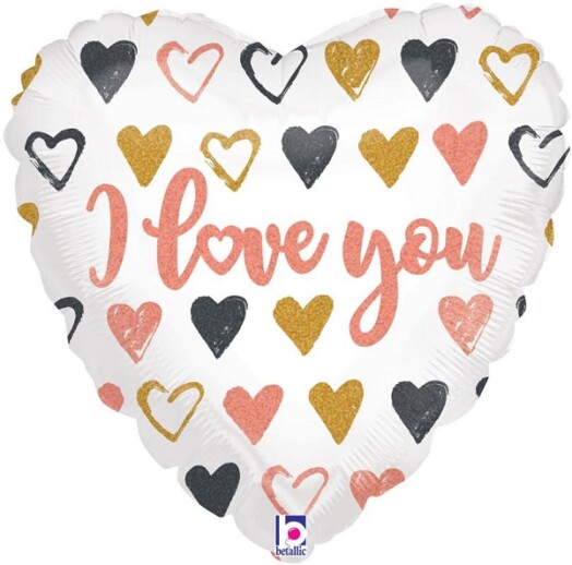18 Inch Rose Gold Hearts I Love You Holographic Foil Balloon