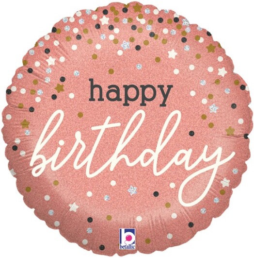 18 Inch Rose Gold Confetti Birthday Holographic Foil Balloon