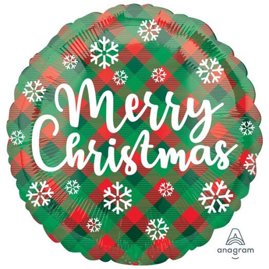 18 Inch Green & Red Merry Christmas Foil Balloon