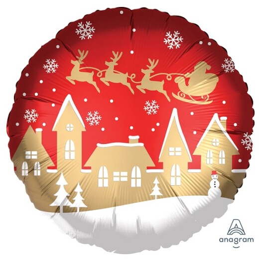 18 Inch Satin Infused Santa Village Foil Balloon