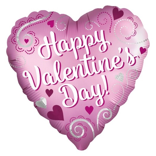 17 Inch Happy Valentine's Day Simple Swirls Satin Luxe Foil Balloon