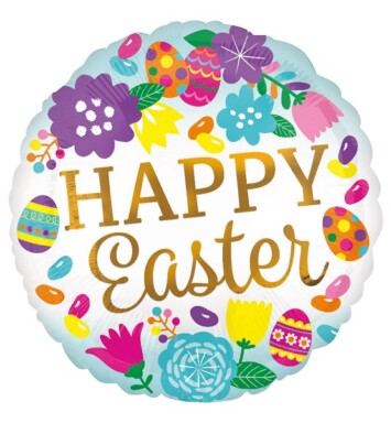 17 Inch Happy Easter Eggs & Tulips Foil Balloon