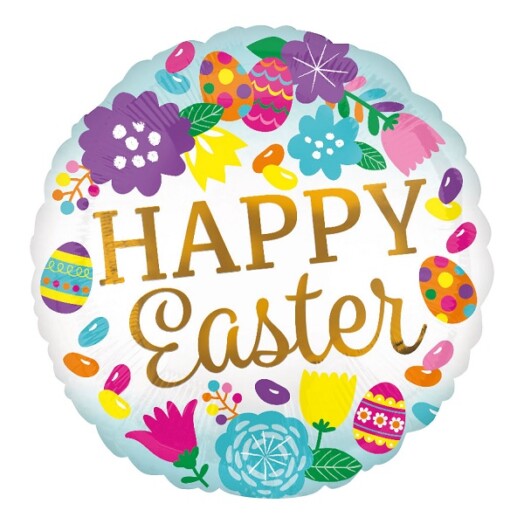 17 Inch Happy Easter Eggs & Tulips Foil Balloon