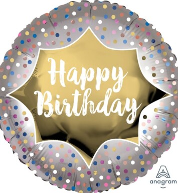 18 Inch Happy Birthday Satin Gold Burst Foil Balloon