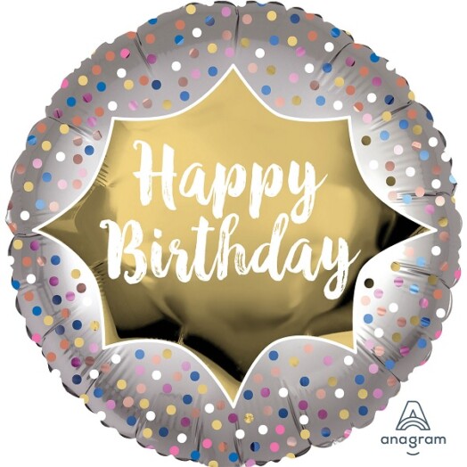 18 Inch Happy Birthday Satin Gold Burst Foil Balloon
