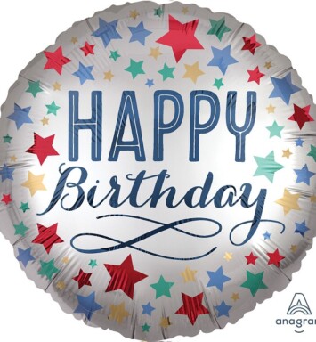 18" Happy Birthday Satin Stars Foil Balloon
