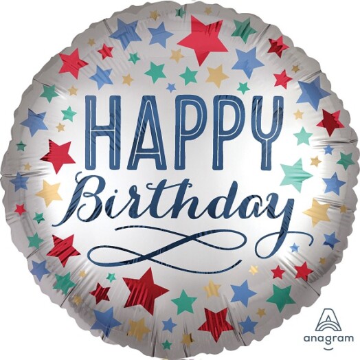 18" Happy Birthday Satin Stars Foil Balloon