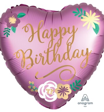 18" Happy Birthday Satin Flowers Foil Balloon