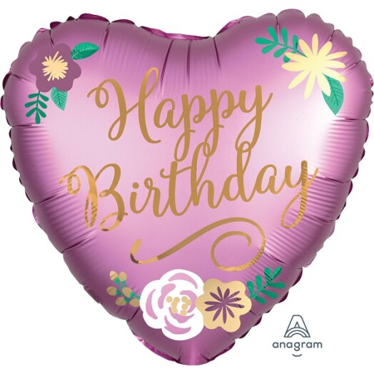 18" Happy Birthday Satin Flowers Foil Balloon