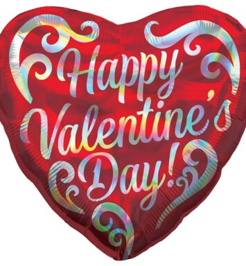18 Inch Happy Valentine's Day Swirls Holographic Iridescent Foil Balloon