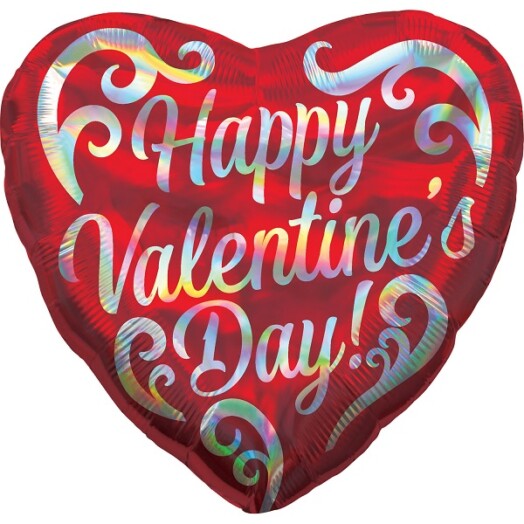 18 Inch Happy Valentine's Day Swirls Holographic Iridescent Foil Balloon