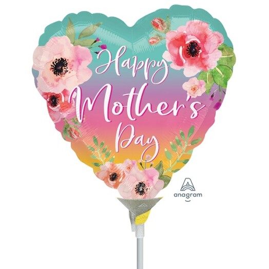 Unpackaged 9" Flowers & Ombre Happy Mother's Day Foil Balloon