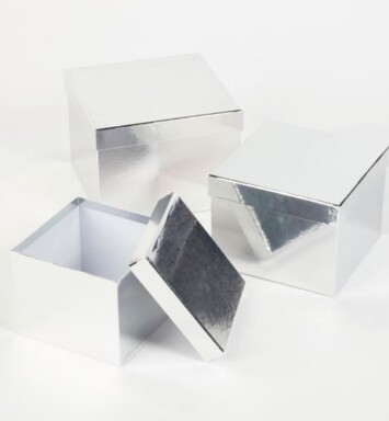 Set of 3 Square Sheen Hat Boxes - Silver