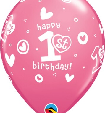 11 Inch 1st Birthday Circle Hearts - Girl