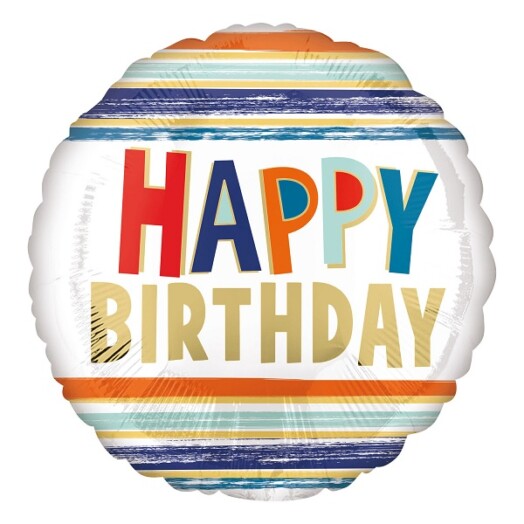 17 Inch Happy Birthday Stripes Foil Balloon