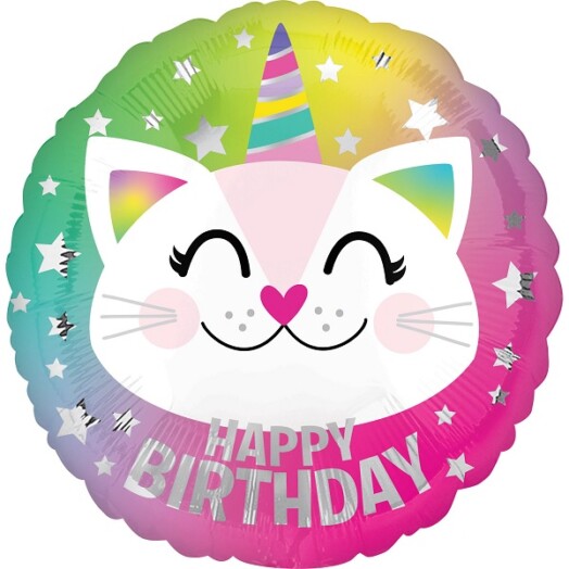 17 Inch Caticorn Happy Birthday Satin Foil Balloon