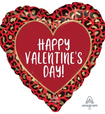 18 Inch Happy Valentine's Day Animal Print Foil Balloon