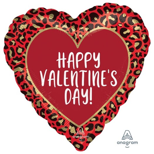18 Inch Happy Valentine's Day Animal Print Foil Balloon