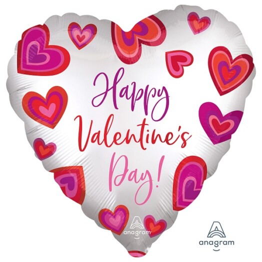 18 Inch Happy Valentine's Day Floating Hearts Satin Luxe Foil Balloon