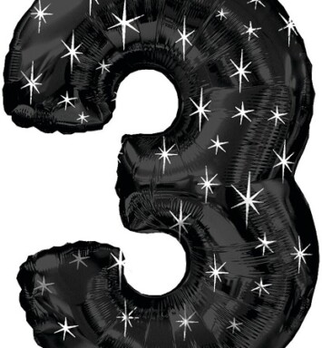 Large Black Sparkle Number 3 Foil Balloon