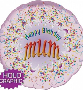 18" Happy Birthday Mum Holographic Foil Balloon