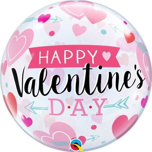22" Deco Bubble - Valentine's Arrow & Hearts Balloon