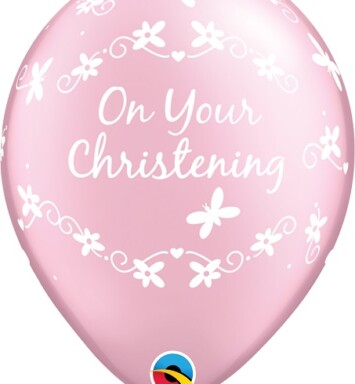 11 Inch Christening Butterflies Pearl Pink Latex