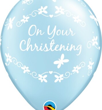 11 Inch Christening Butterflies Pearl Light Blue Latex
