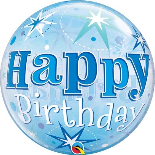 22" Birthday Blue Starburst Sparkle Bubble Balloon