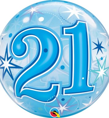 22" 21 Blue Starburst Sparkle Bubble Balloon
