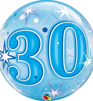 22" 30 Blue Starburst Sparkle Bubble Balloon