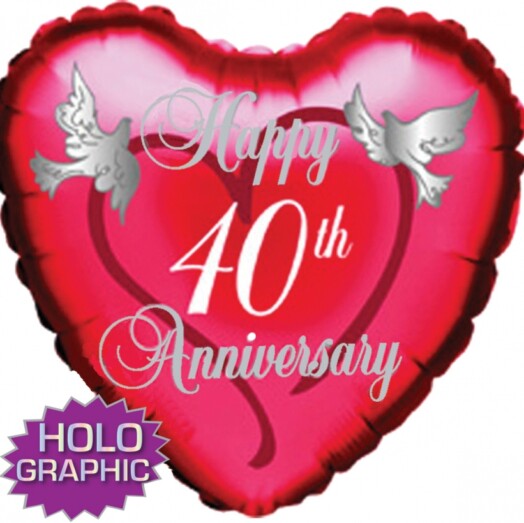 18" 40th Ruby Anniversary Holographic Foil Balloon