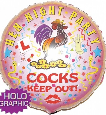 18" Hen Night Cocks Keep Out Holographic Foil Balloon