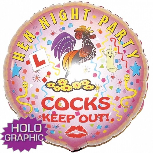 18" Hen Night Cocks Keep Out Holographic Foil Balloon