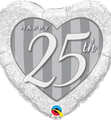 18" Happy 25th Damask Heart Foil Balloon