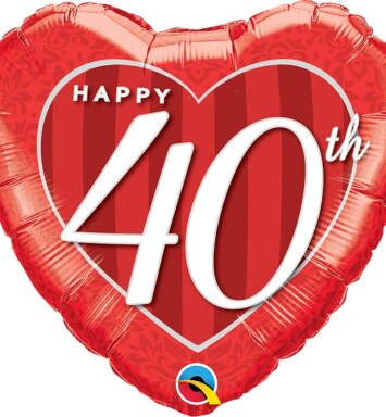 18" Happy 40th Damask Heart Foil Balloon