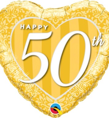 18" Happy 50th Damask Heart Foil Balloon
