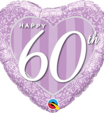 18" Happy 60th Damask Heart Foil Balloon