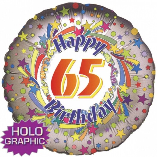 18" 65th Spinning Star Birthday Foil Balloon