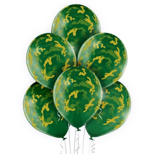 6 Pack 12 Inch Crystal Green Camouflage Latex Balloon