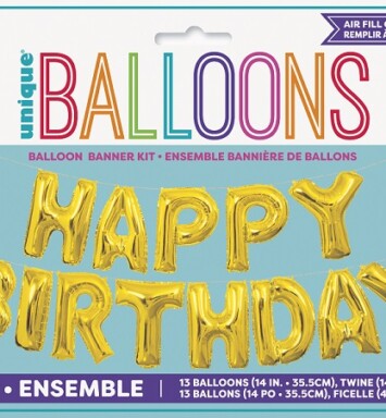 14 Inch Happy Birthday Letter Balloon Banner Kit - Gold