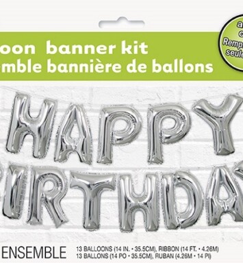 14 Inch Happy Birthday Letter Balloon Banner Kit - Silver
