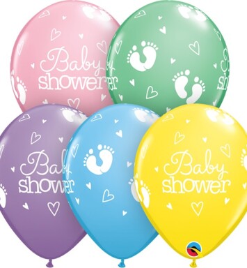 11 Inch Baby Shower Footprints & Hearts Pastel Assortment