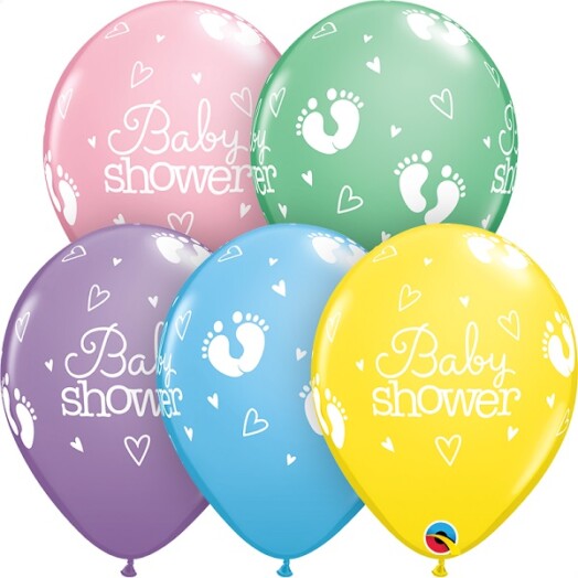 11 Inch Baby Shower Footprints & Hearts Pastel Assortment