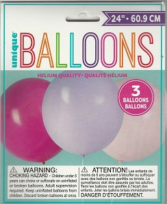 3pk 24" Giant Latex Balloon Pink/Purple
