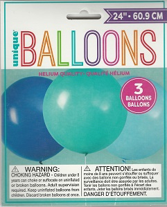 3pk 24" Giant Latex Balloon Blue/Teal