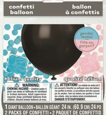 24" Black Gender Reveal Balloon with Confetti
