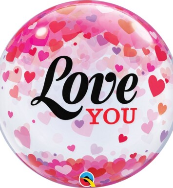 22" Deco Bubble - Love You Confetti Hearts Balloon