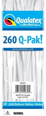 260Q Standard White Latex Balloons 50ct